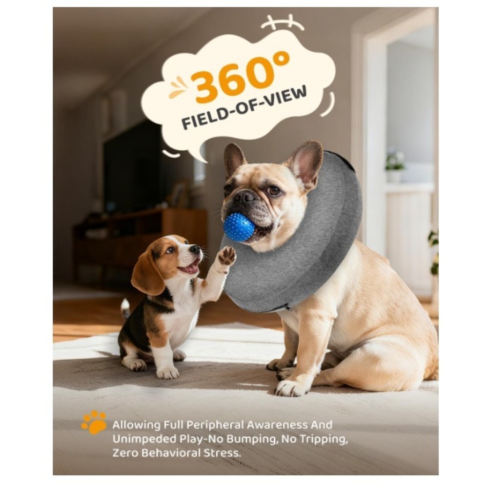MIDOG Inflatable XL Dog Neck Donut Collar After Surgery Soft Gray Neck 21"-24" - Picture 4 of 4